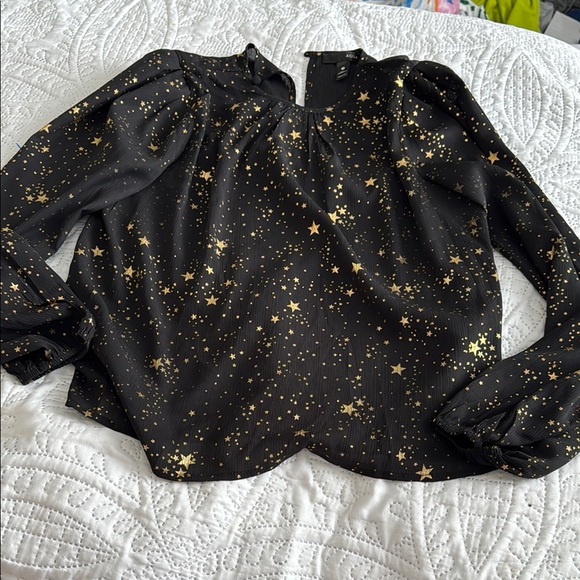 AQUA metallic golden stars and black 2 piece set - blouse S and smock skirt M. - Picture 4 of 15